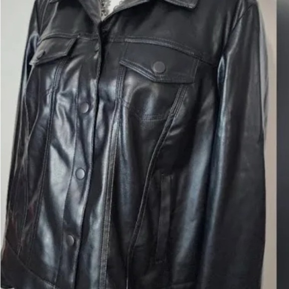 Torrid Black Leather Trucker Jacket with Structured Shoulders - Picture 2 of 5